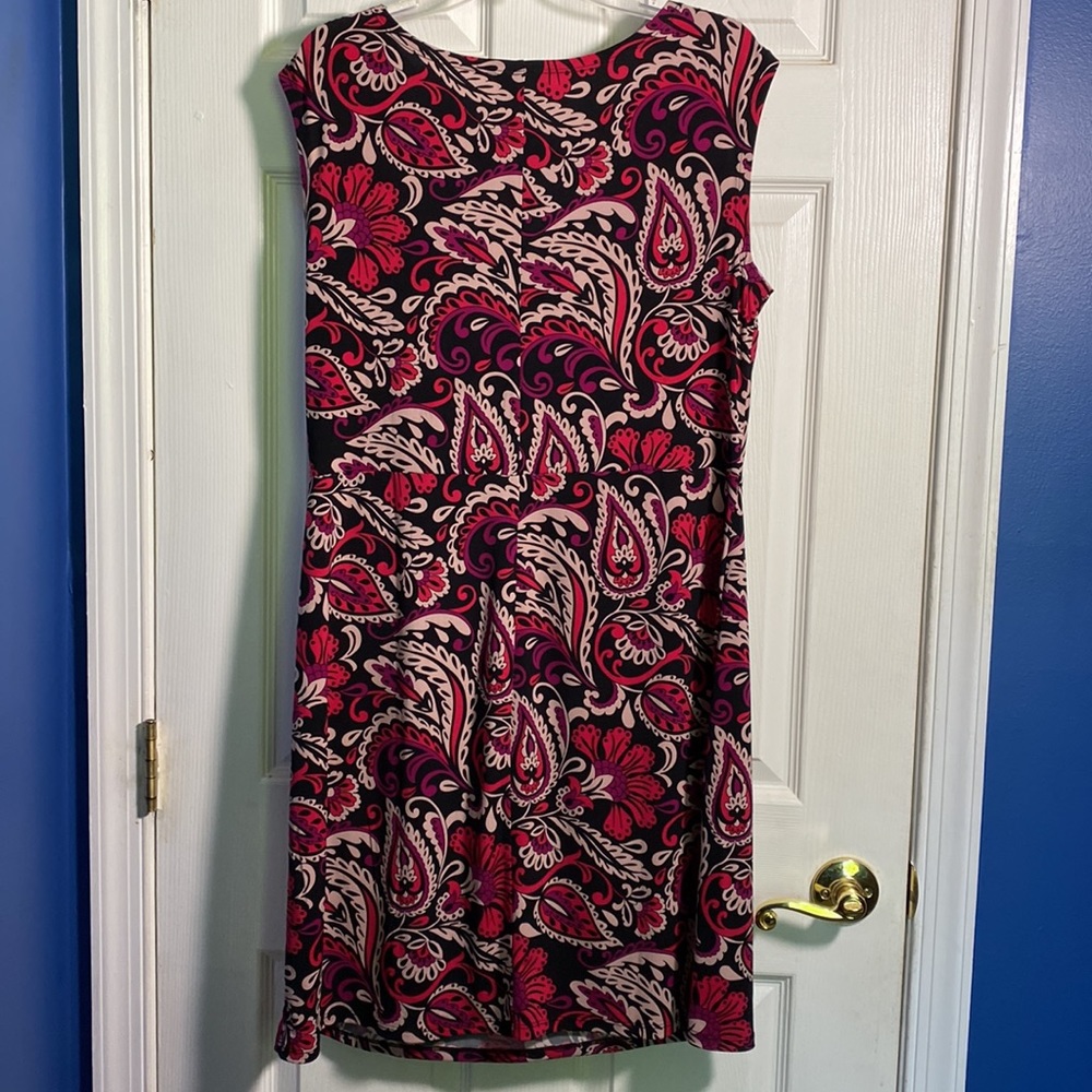 Fashion Bug Sleeveless Printed Pink and Black Dress, Large - Picture 4 of 9